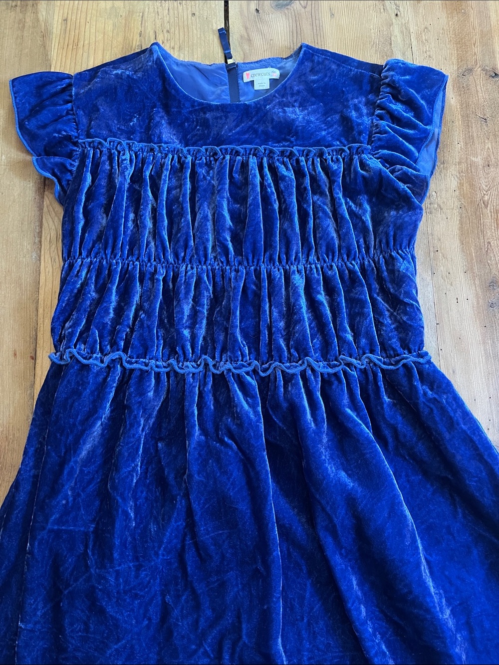 CREWCUTS 12 Holiday Blue Girls' Smocked-Waist Dress in Velvet
